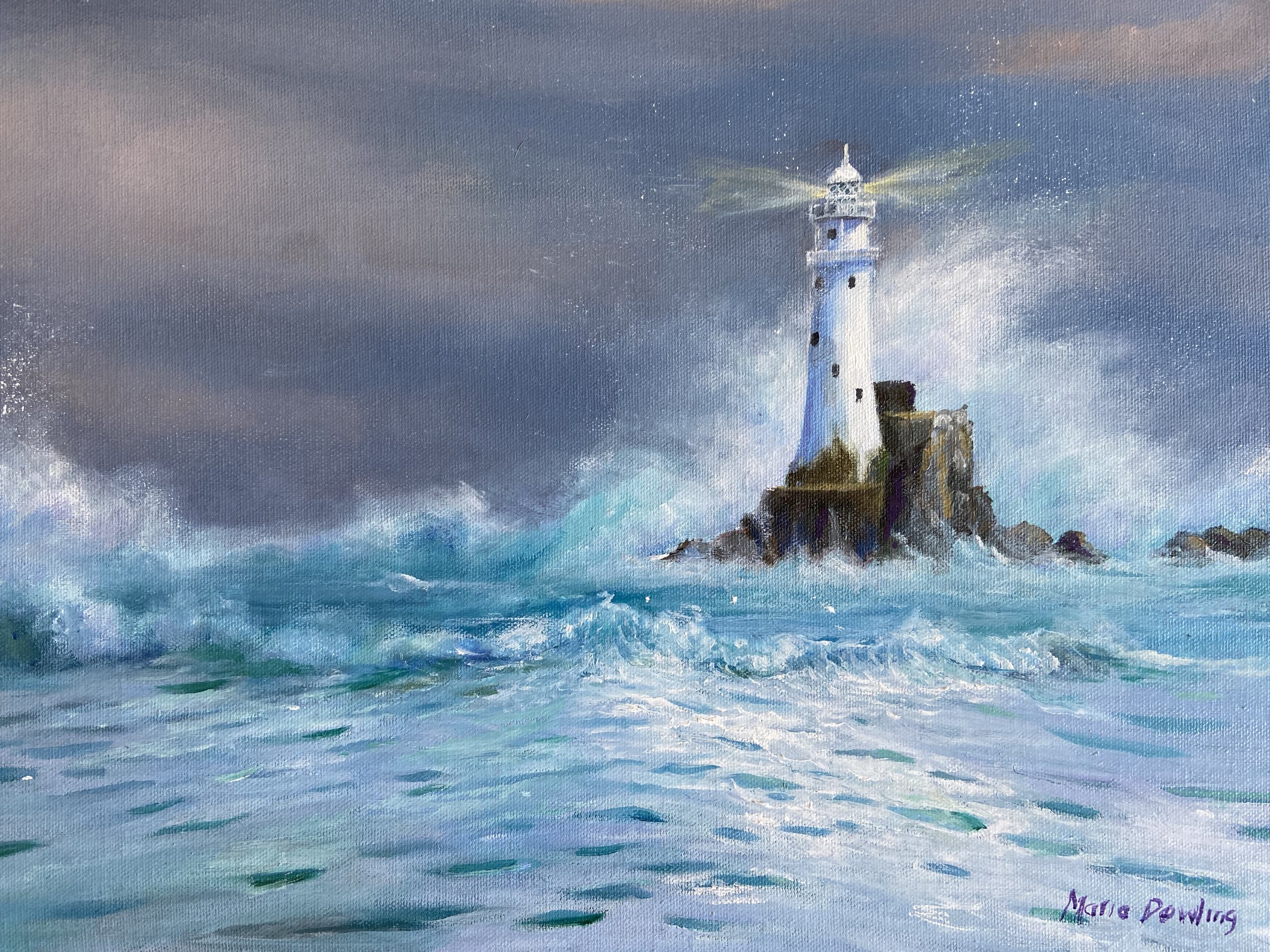 Fasnet Lighthouse, oil on canvas - Maria Dowling. Sold