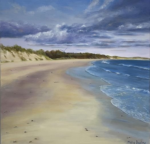 Sold . Maria Dowling Art - oil painting of Morriscastle Beach -Tranquility - Morriscastle beach sold in the Gaslamp Gallery 2024.