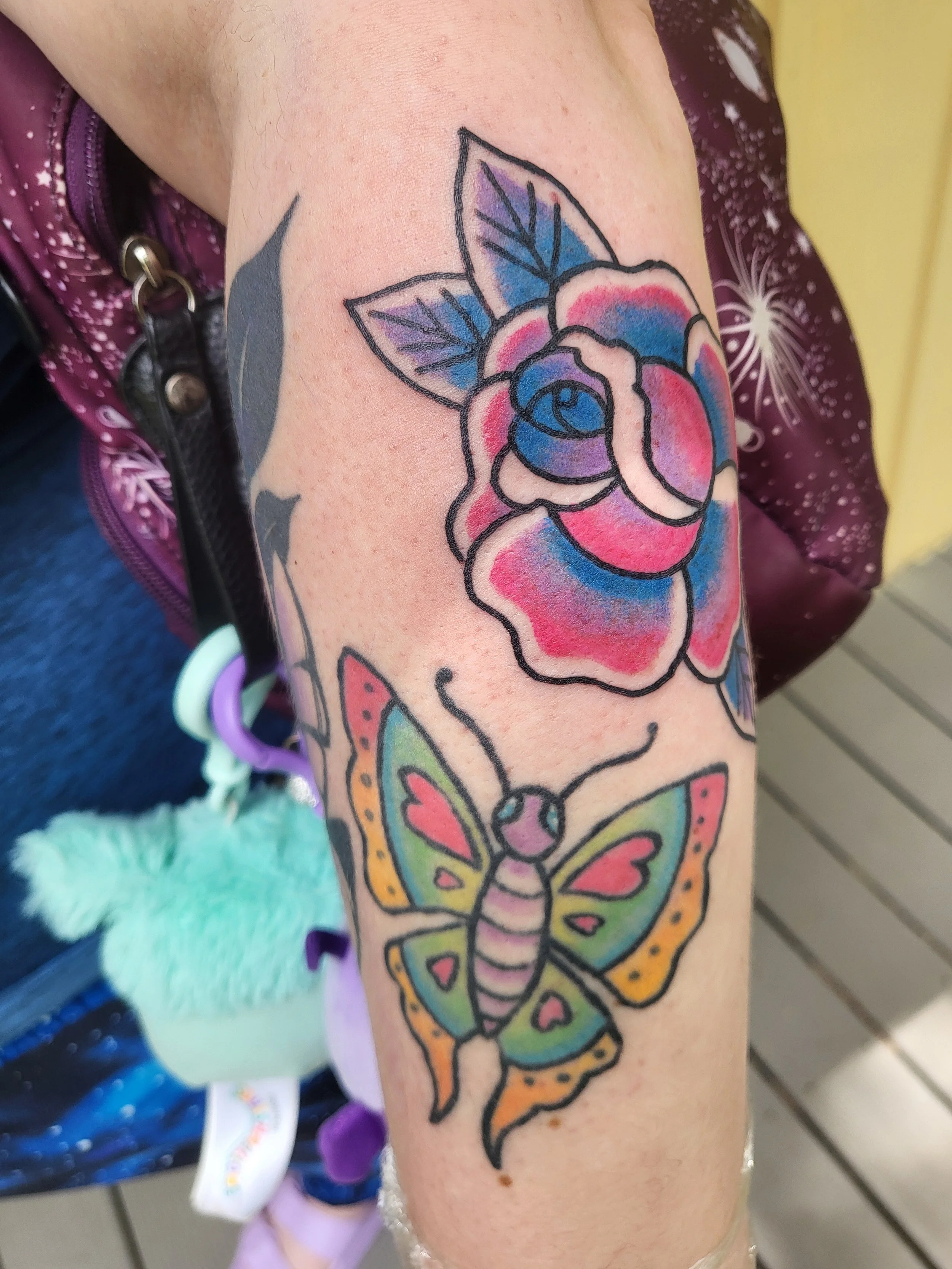 fresh rose, healed butterfly