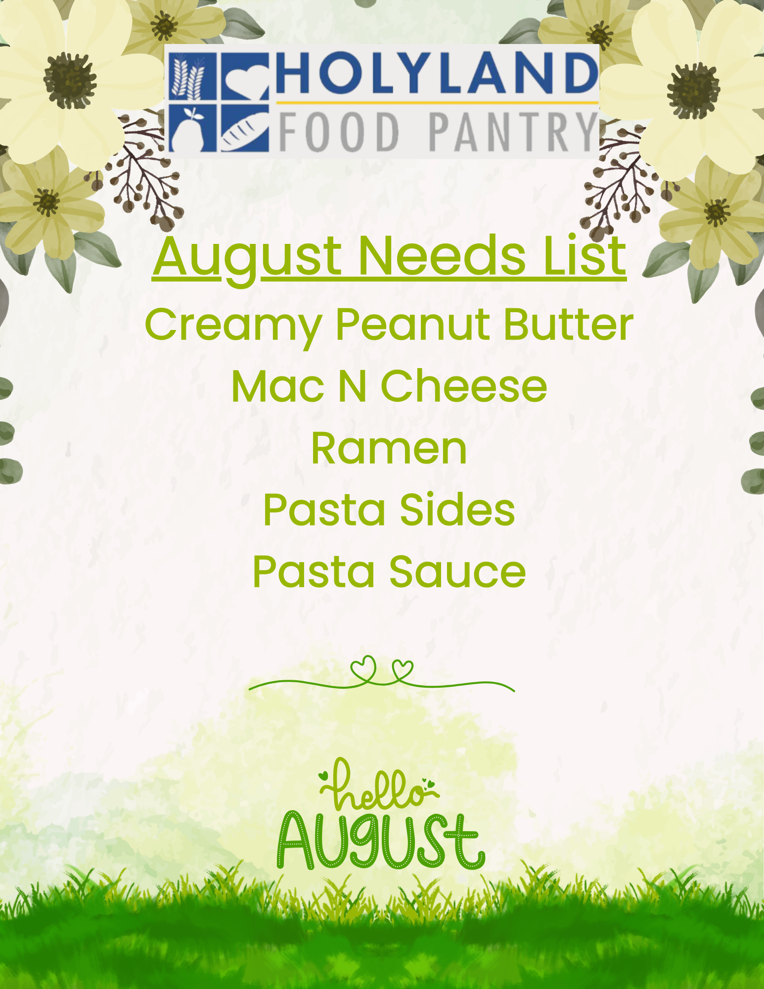 August Needs List