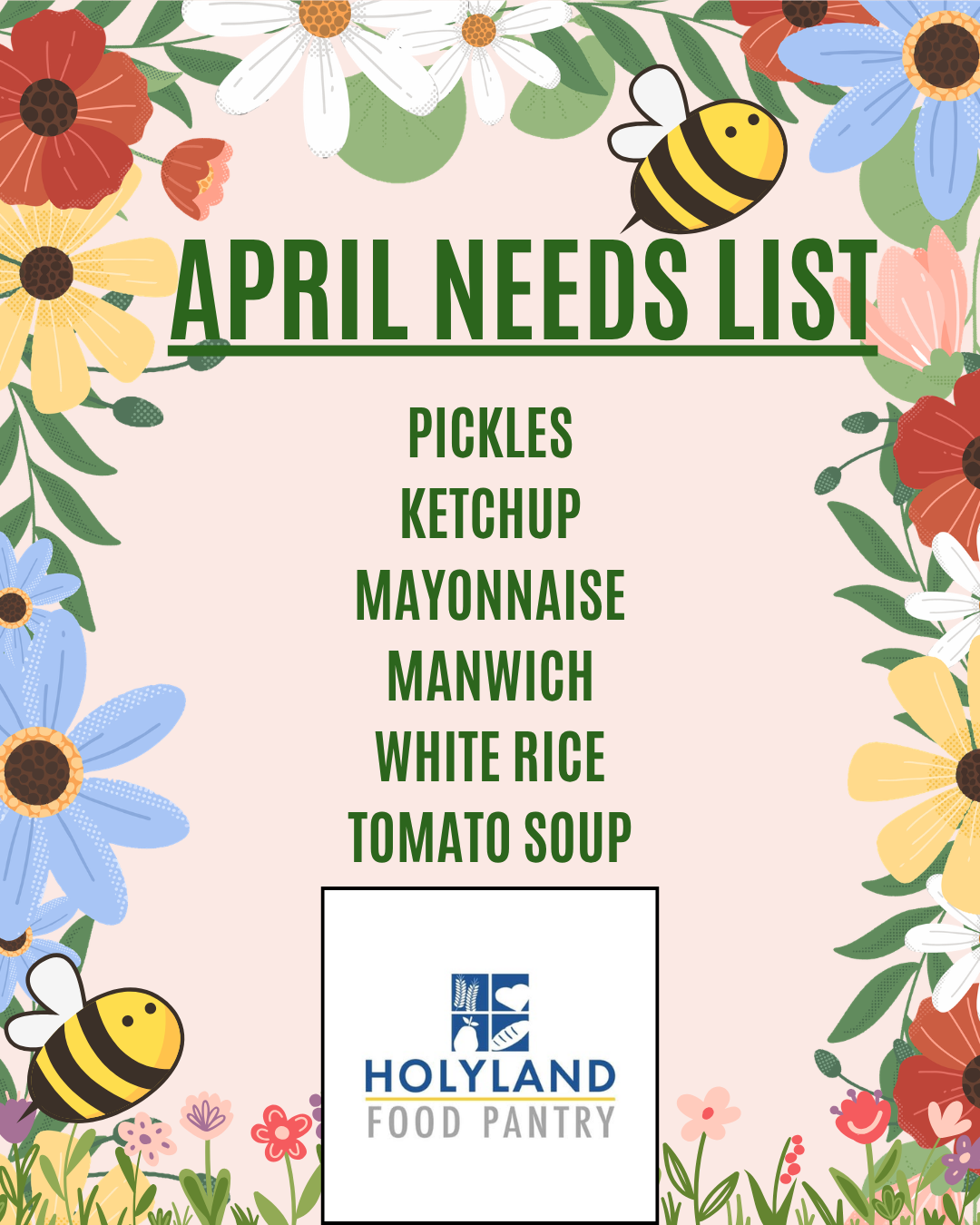 April Needs List — Holyland Food Pantry