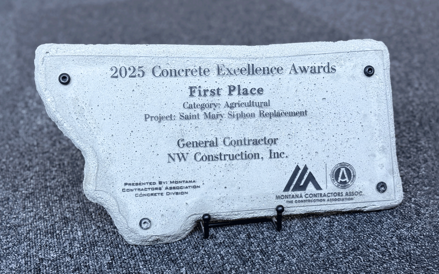 2025 MCA Concrete Excellence Award winner plaque