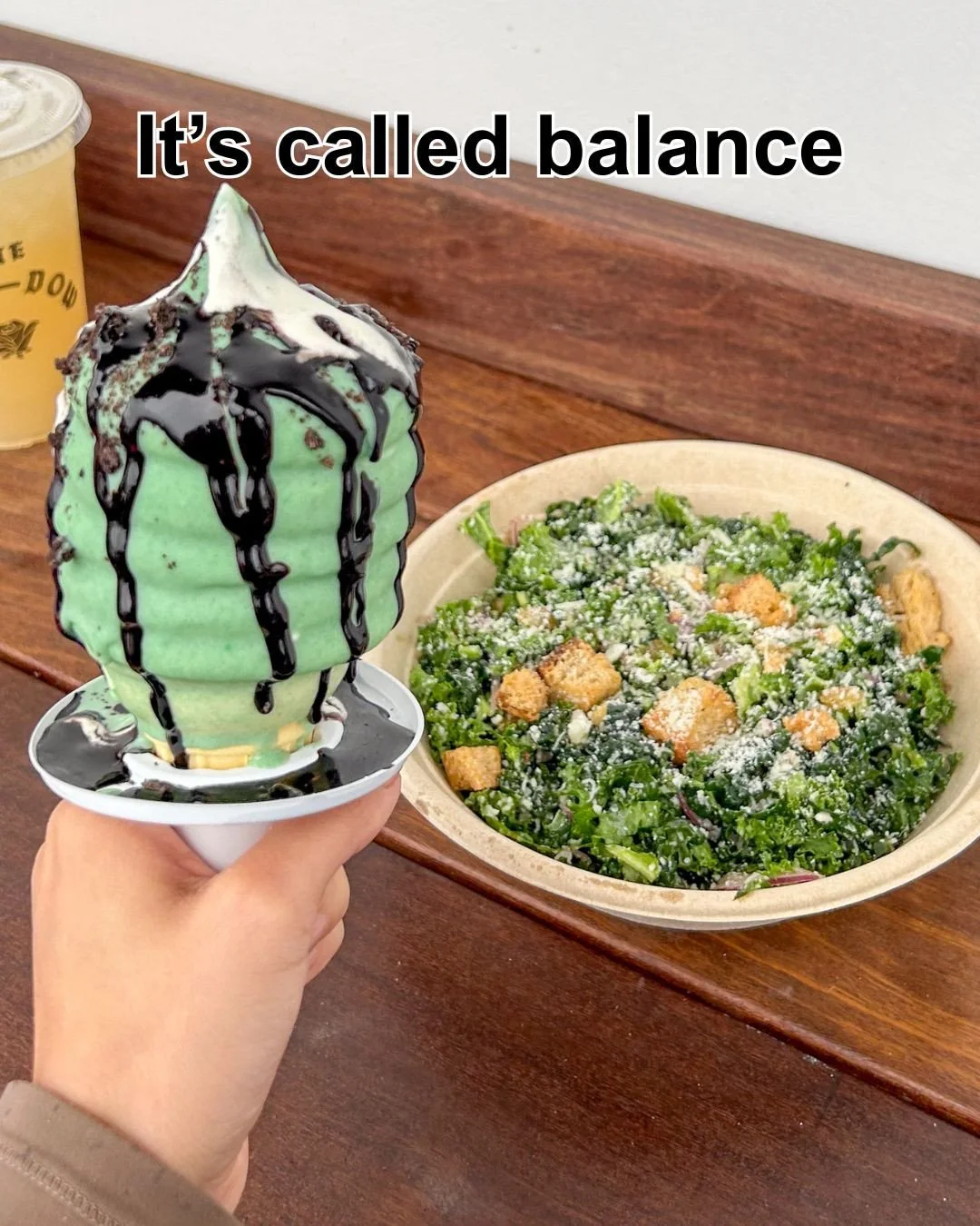 GREENS ARE GREENS~ and we say they count no matter what form they come in 💅#thewindowLA #kalesalad #icecream #mintchocolatechip