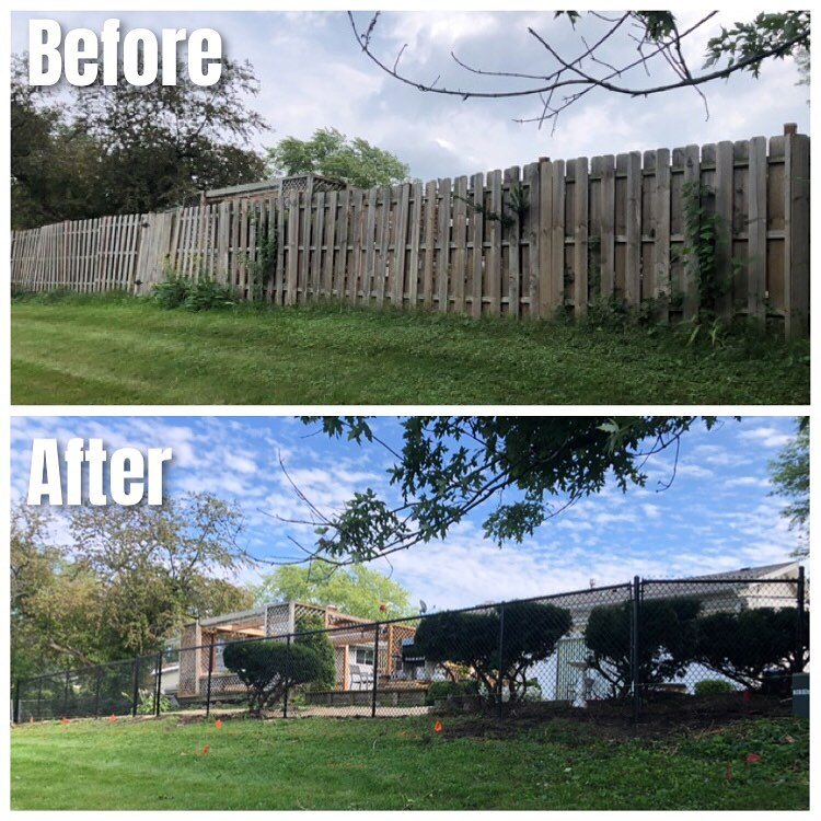 Old #cedarfence gone, new 5&rsquo; black #chainlinkfence in 😎