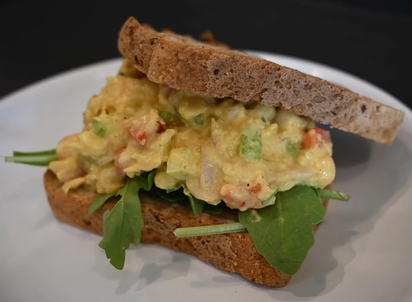 Did you know we offer all our sandwiches on a gluten free bread alternative? We work hard to provide options that work for every diet, including this delicious vegan curried chickpea salad sandwich.  We can serve it on our house made focaccia or a gl