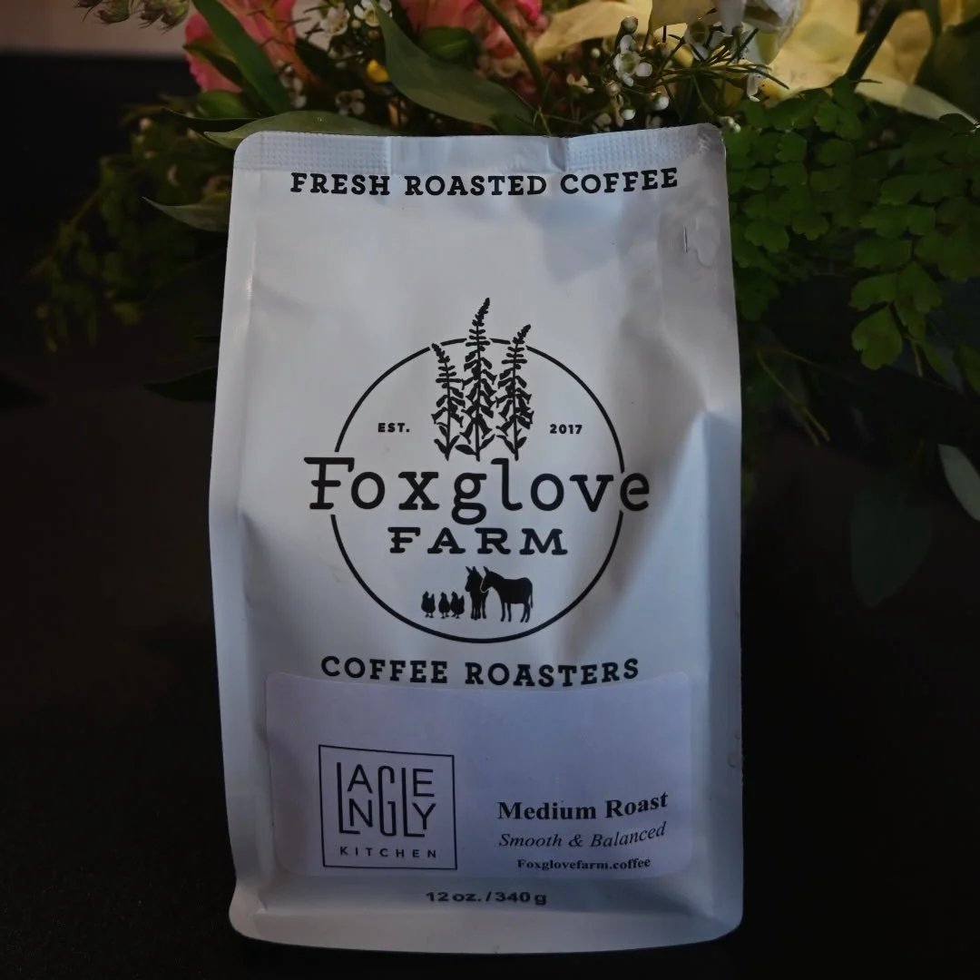 Do you love our coffee? Take home a bag of beans next time you visit. Local roaster Foxglove Farm Coffee created an exclusive blend just for us, featuring beans from Brazil for rich chocolate notes, Colombia for brightness and acidity, and Ethiopia f