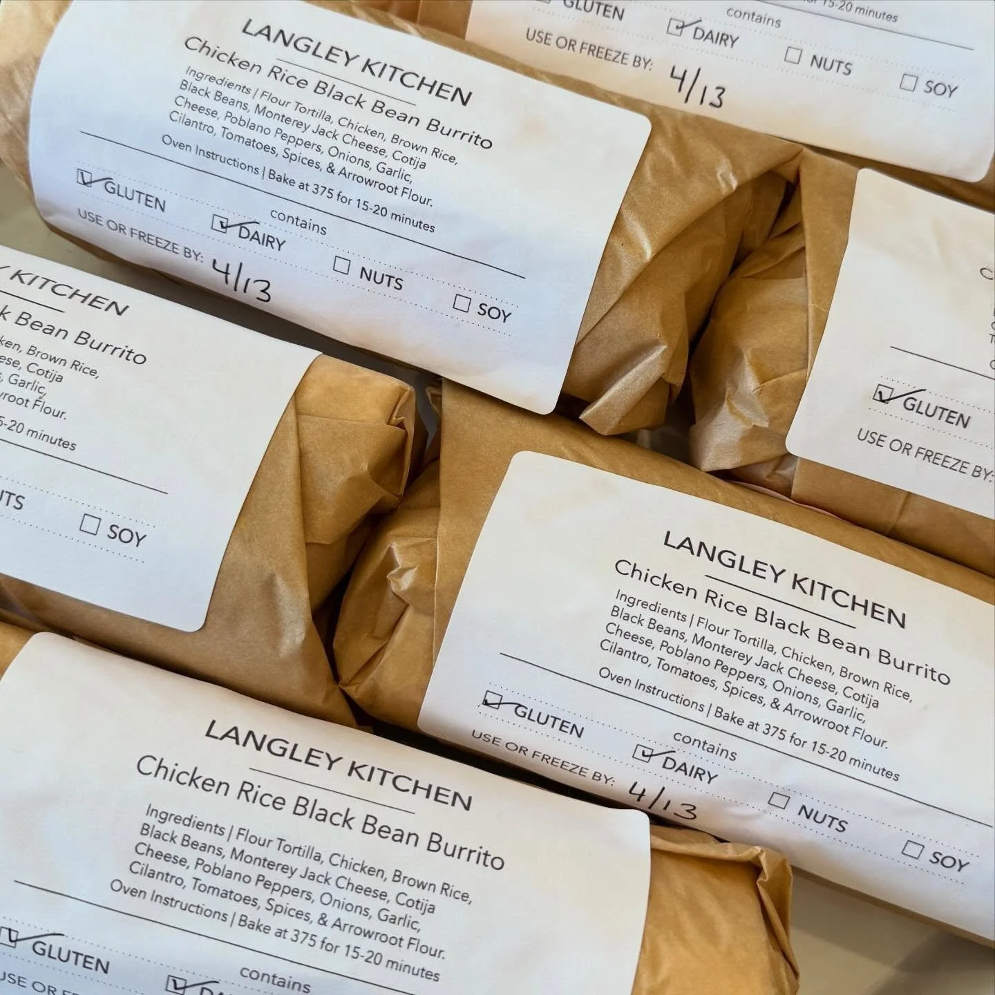 Take &amp; Bake Chicken, Rice, and Bean Burritos.&nbsp;A flour tortilla stuffed with tender chicken, brown rice, black beans, roasted poblano peppers, onions, garlic, cilantro, our house-made red chili sauce, and cheese &mdash; a hearty, flavor-packe