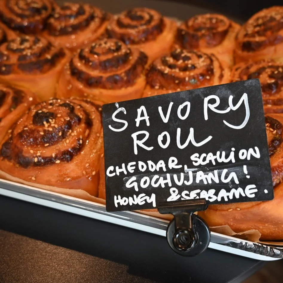 We have April&rsquo;s savory cheddar, scallion, gochujang rolls with honey and sesame seeds this morning!  These always sell out so come on in and get yours before they are gone!
#langleykitchen