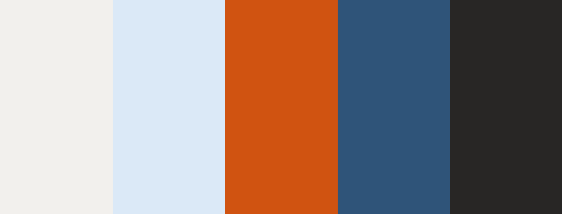 a colour palette of linen, sky blue, tomato red, deep indigo, and charcoal