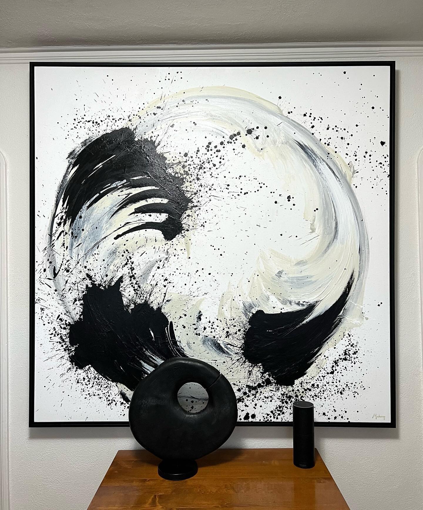 This painting is freshly framed with a black, 2.5&rdquo; floater frame. This framing style works great for contemporary art, as the frame encompasses the art, without obscuring any of the face of the artwork.

Surge 
60&rdquo;x60&rdquo;x2.5&rdquo;
Ac