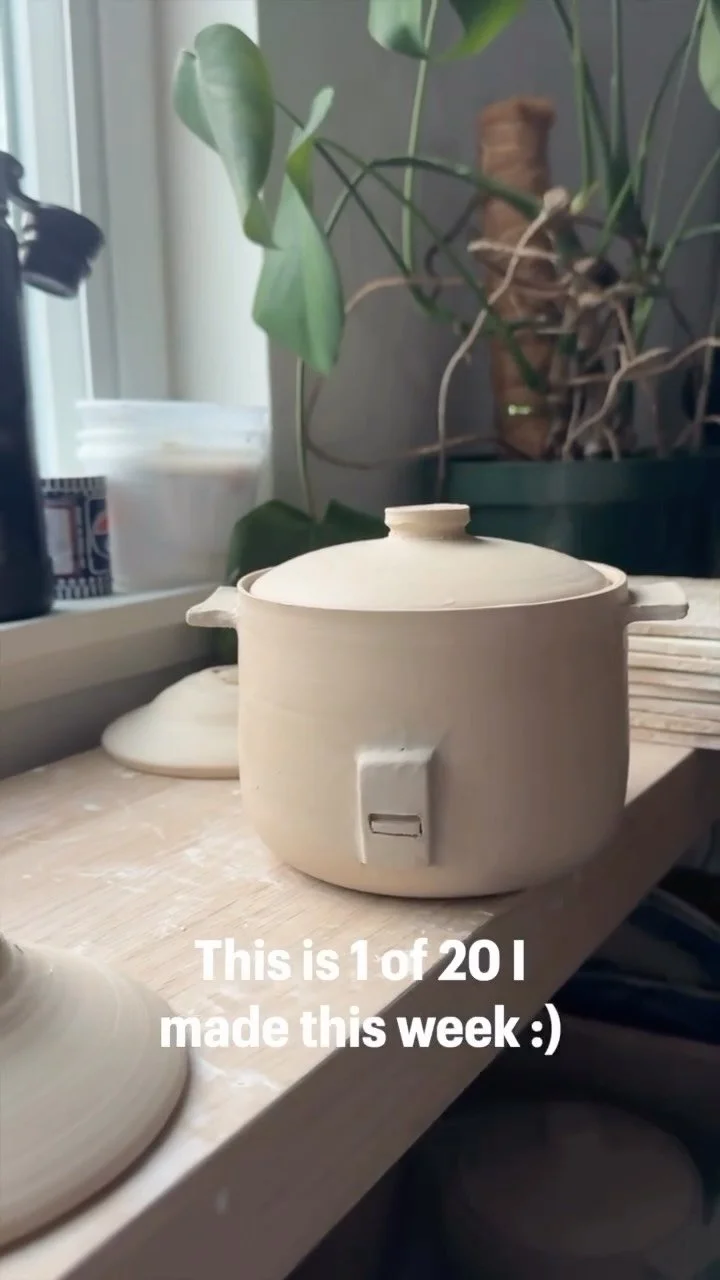 The rice cooker factory is back in production 🥲 preorder one on my website now 🍚#ceramicstudio #pottery #aapiowned #ceramicartist
