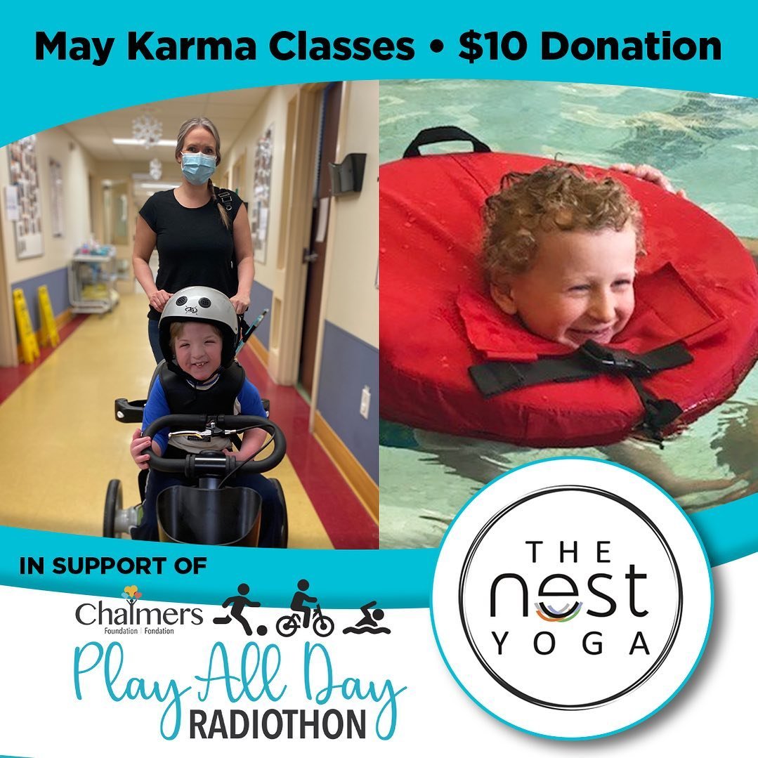 Embrace the power of selfless action and join us every Friday at 6:30 PM for our Karma Yoga class, where positive energy meets purpose! 🌟 
Proceeds for the month of May are going towards the Chalmers Foundation Play All Day Radiothon. 

Join us ✨