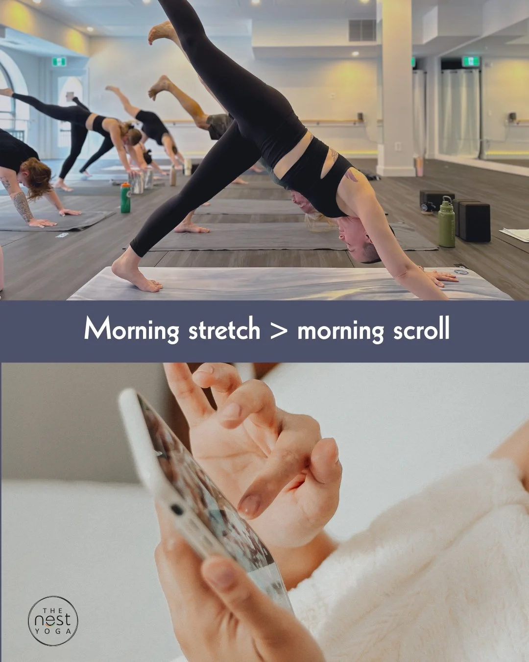 Morning stretch > morning scroll.
What if the first thing you reached for wasn’t your phone, but your breath? A simple stretch can set the tone for your whole day; more energy, more focus, more calm.
Tomorrow morning, try moving before scr