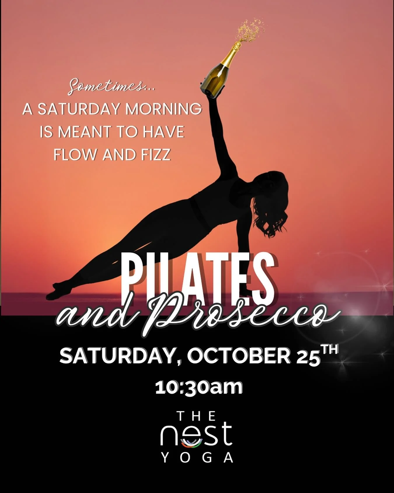 ONLY A COUPLE SPACES LEFT! 🥂 
Come join @abbifinnan for a fun morning of Pilates and Prosseco! 
This class is open to 30 Day Challengers and a $25 drop in for all other students. 
Sign up here ➡️ https://clients.mindbodyonline.com/classic/ws?stud