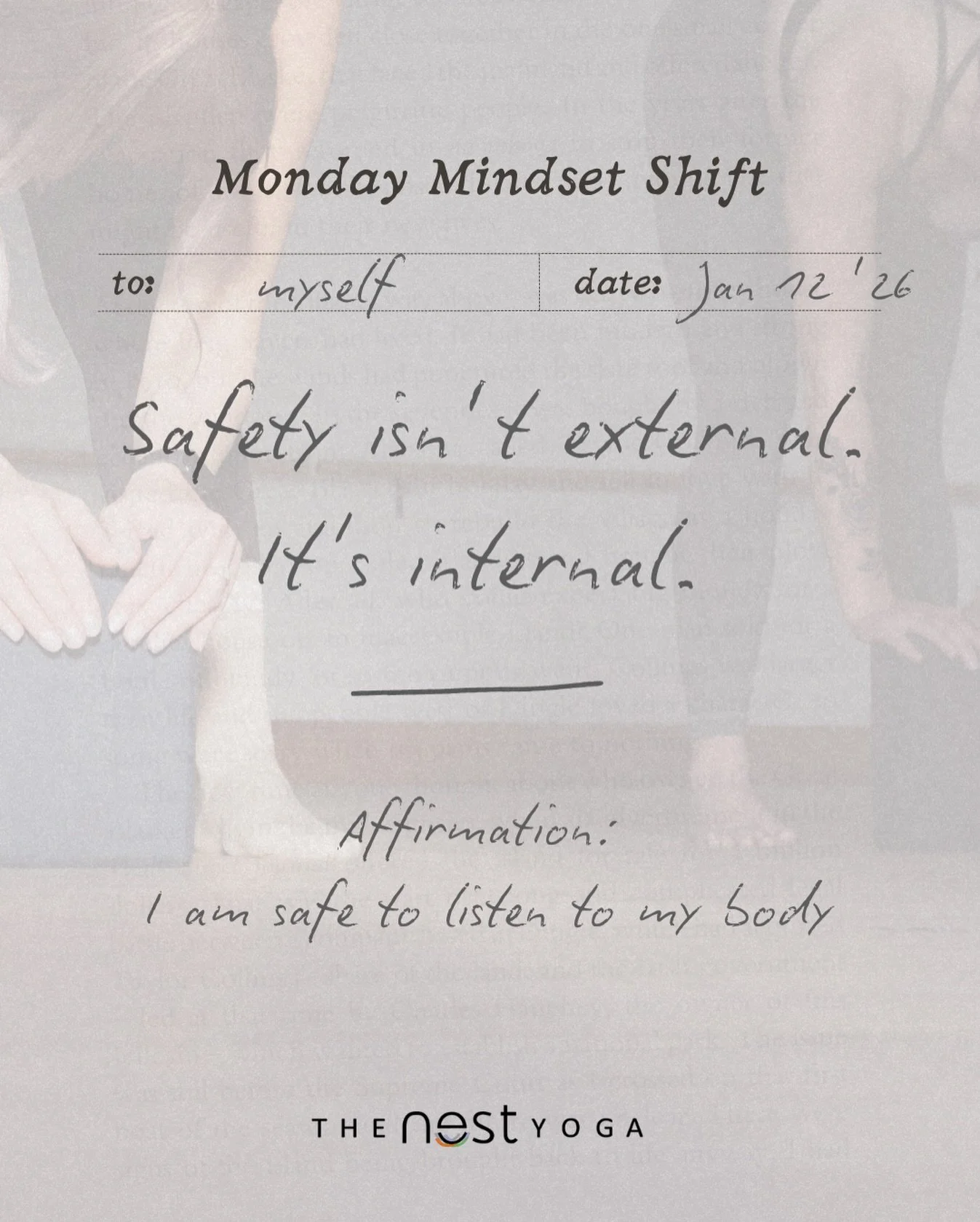 Safety in yoga isn&rsquo;t about alignment and doing the pose perfectly.
Build safety by noticing when your body whispers no... and honouring it. Noticing when your body says yes... and feeling it.
Safety isn&rsquo;t silence. It&rsquo;s choice. It&rs