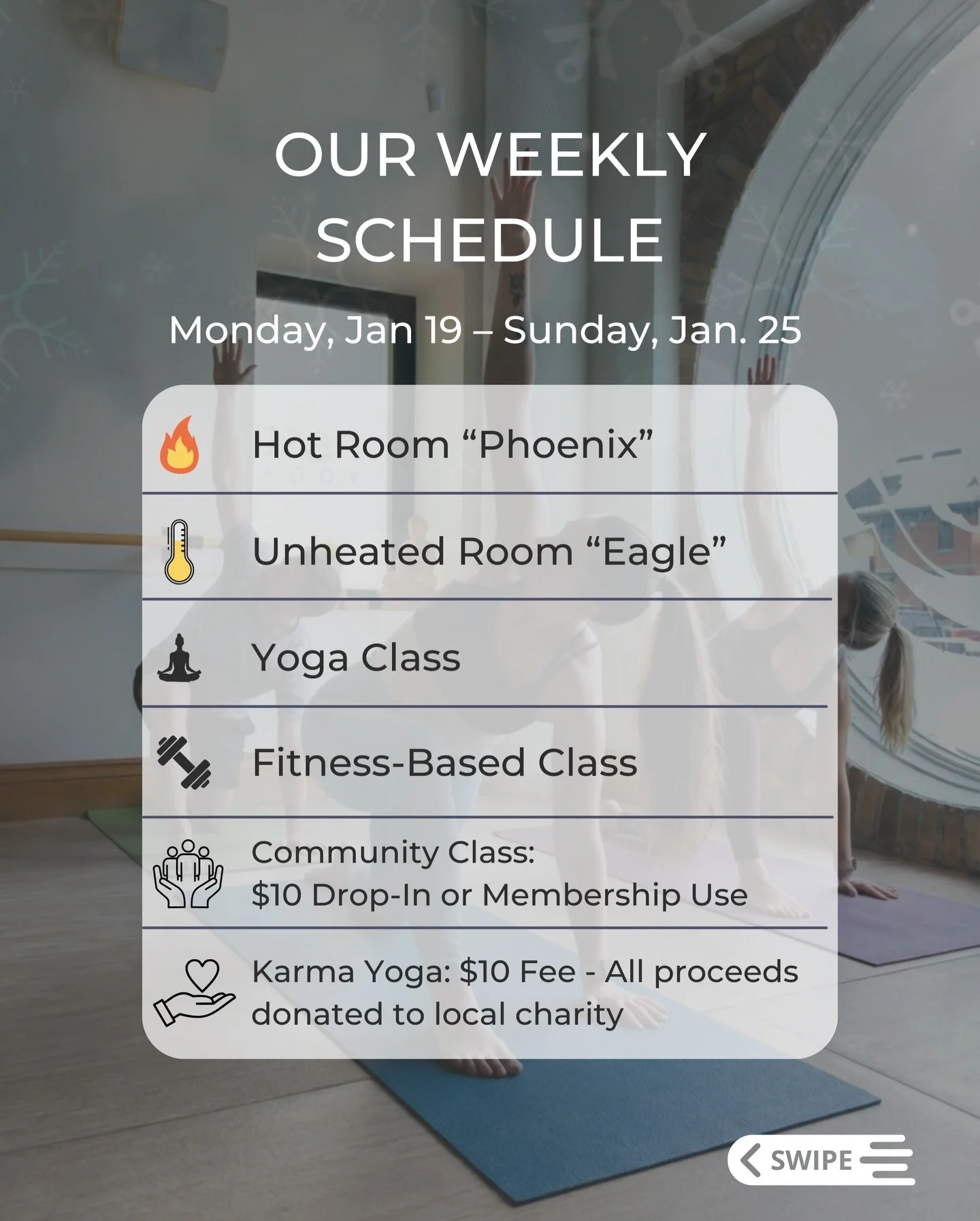 Some weeks call for extra softness 💙
Our weekly class schedule (Mon Jan 19 &ndash; Sun Jan 25) is live.

This Monday is often referred to as Blue Monday; a time when energy dips and winter feels heavy. Our schedule offers nervous-system-friendly mov