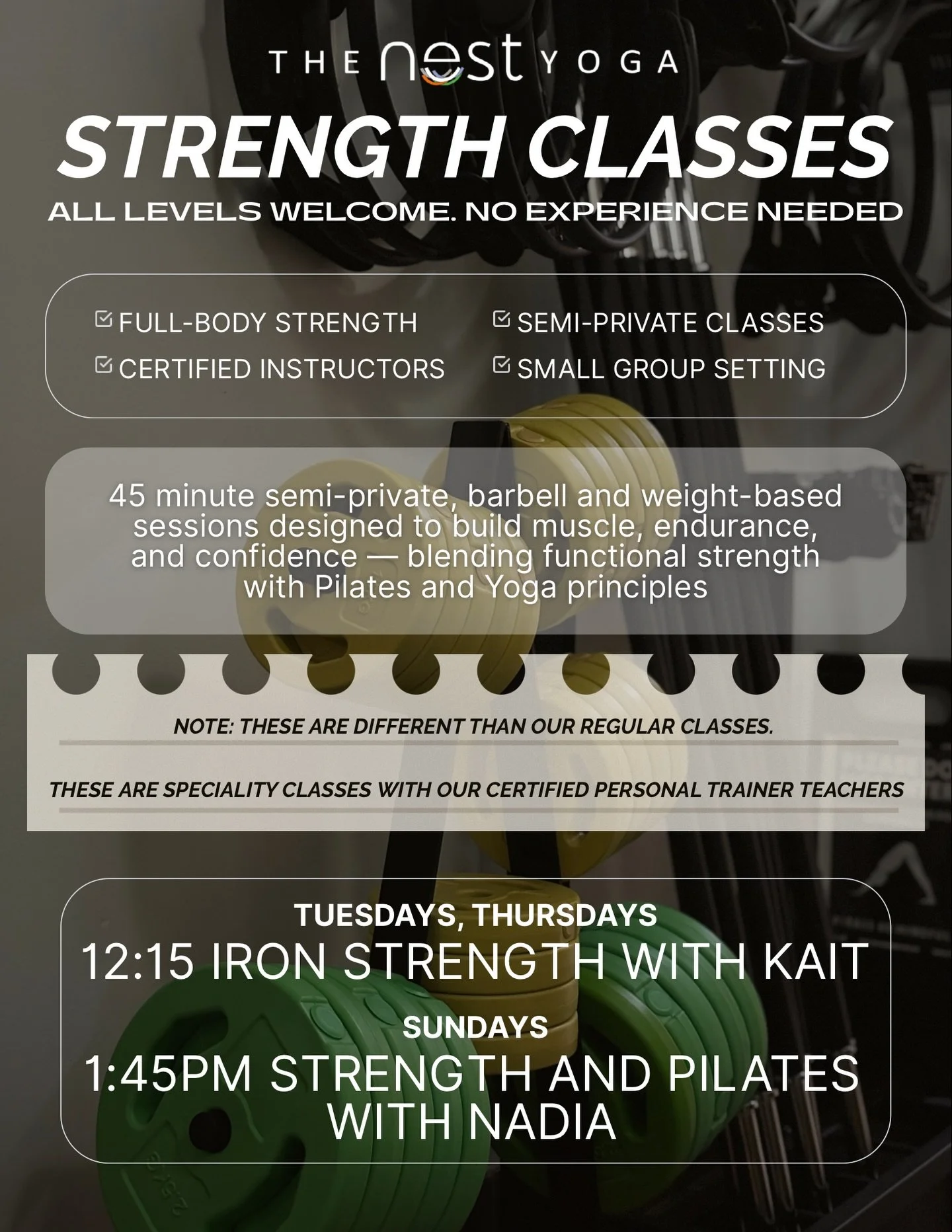 Alright, here&rsquo;s the nitty-gritty. 👇

Our Strength Classes are specialty, semi-private sessions with limited spots &mdash; which means access works a little differently than regular classes.

You can join via:
&bull; Single drop-in
&bull; 10 cl