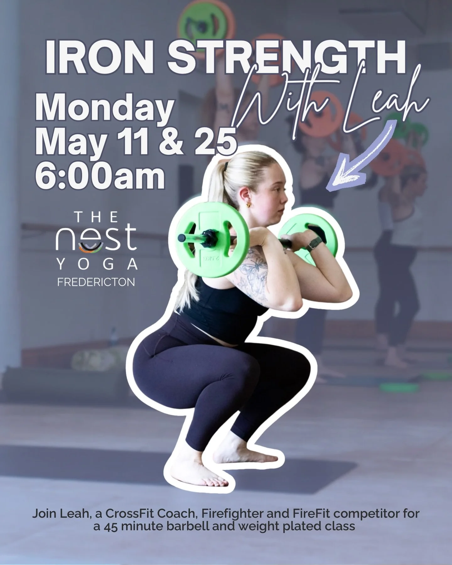Trying something new for you early birds! 🐥🌞 

Leah is offering a 6AM Monday morning Strength class twice in May! ⬇️ 

Monday, May 11
Monday, May 25

These are trial classes to see if the early time slot sticks. SO FILL IT UP! 💪🏼 Sign up via MIND
