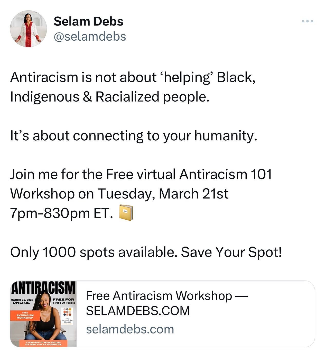 Not investing in this work of creating more equitable spaces &amp; an antiracism lens is the equivalent of seeing someone in a car crash beside you &amp; then just simply driving by &amp; going about your day. 

We cannot un-see &amp; un-hear what we