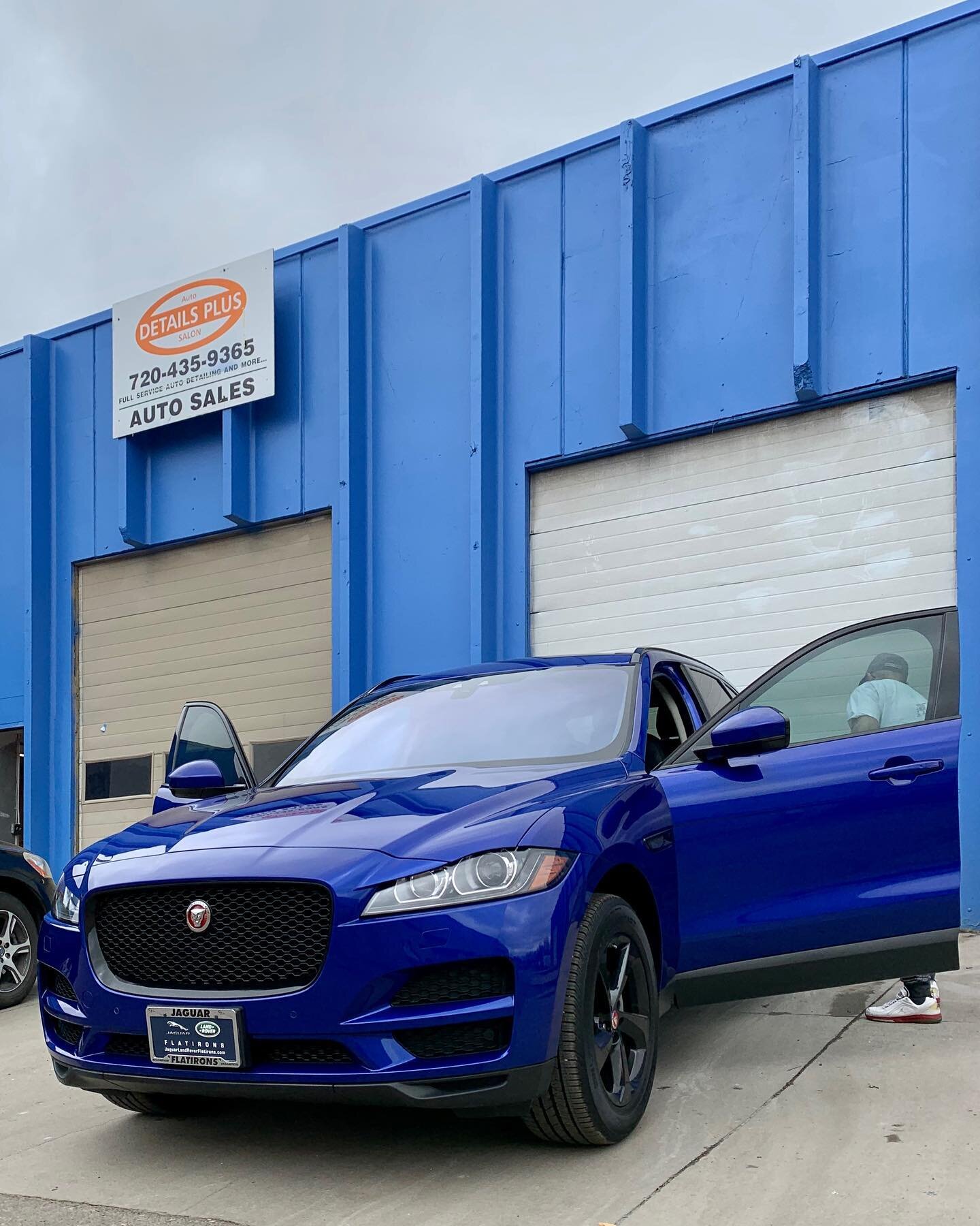 Just putting some finishing touches on this beautiful royal blue Jaguar!! 🐆🐆🐆 While the customer is only leasing the vehicle she still wanted to protect her investment. Full ceramic tint on all windows along with a full front end covered with Clea