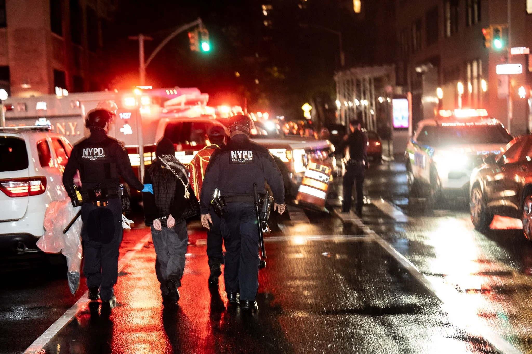 Dozens of activists are arrested outside the Varick Street ICE Facility after attempting to block the loading dock gates in protest of a reported detention sweep on May, 28. 2025, New York, NY