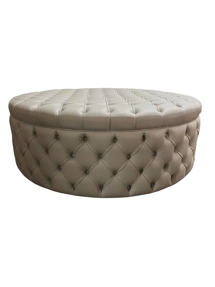 ROUND DIAMOND BUTTON TUFTED OTTOMAN, custom ottoman made in Los Angeles