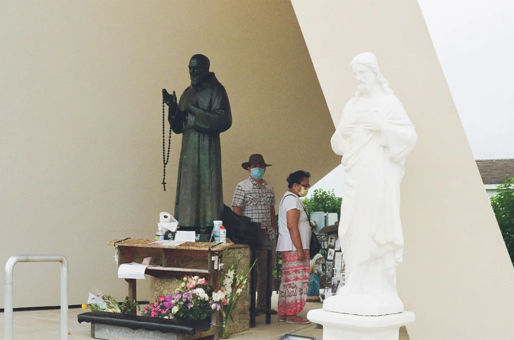  If you drive 15 minutes south from my house, you start to hit the much more rural part of southern New Jersey. Drive a little farther and at a cross section in Buena, you hit this shrine of Padre Pio, a Catholic saint people pray to for healing and 