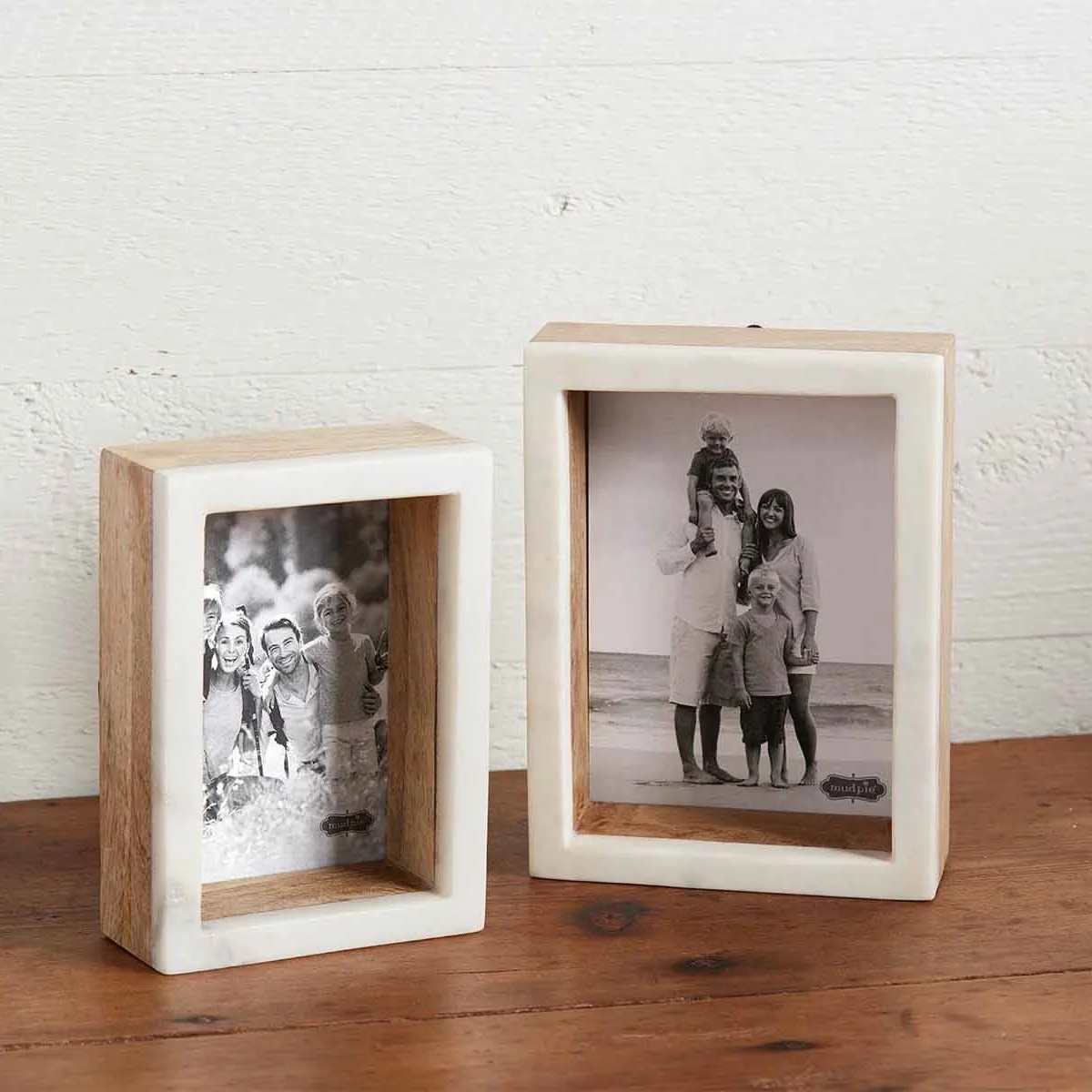 Wood and Marble Block Picture Frame set on counter
