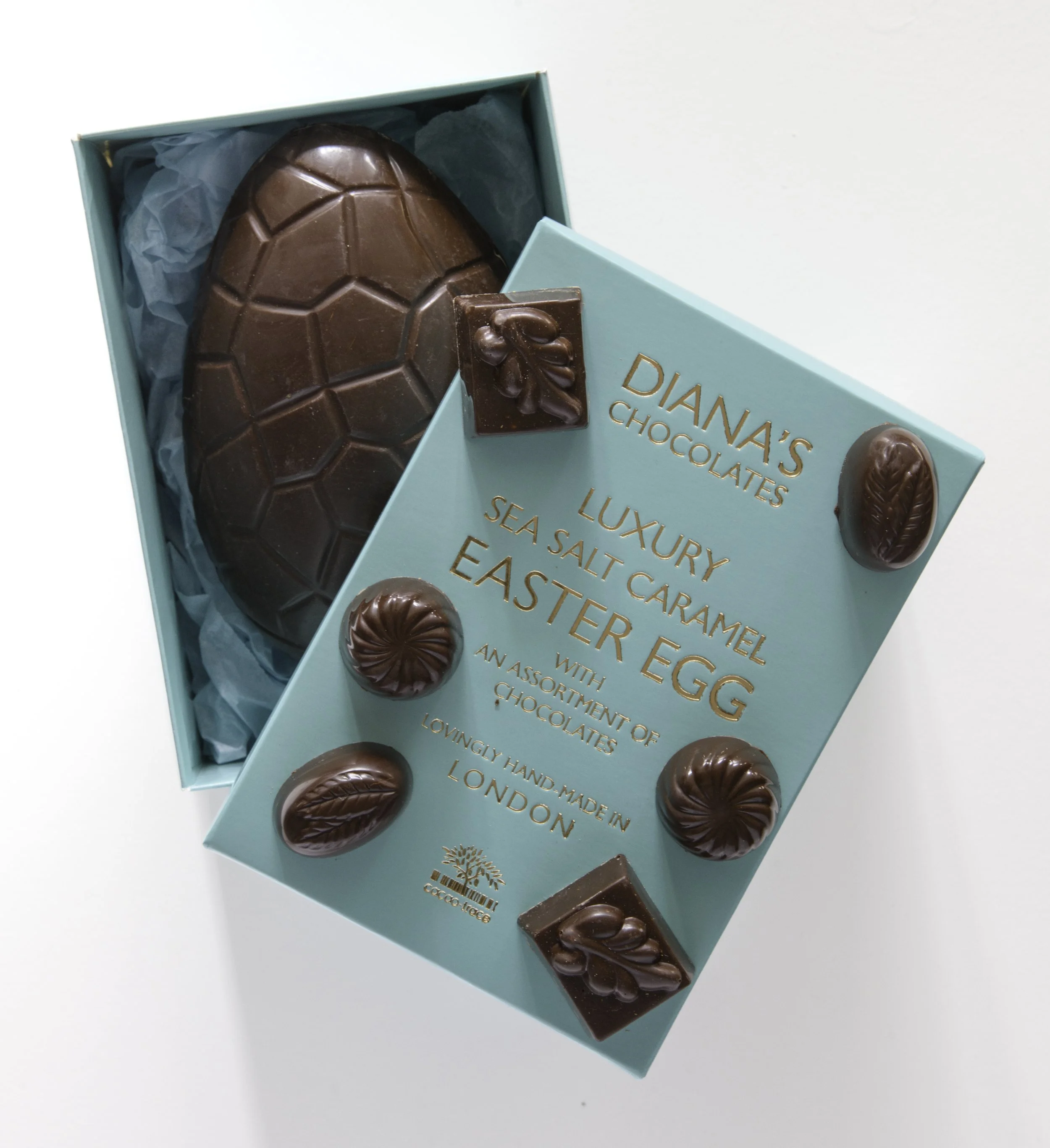 Sea salt caramel easter egg with individual chocolates