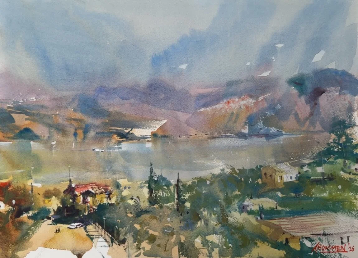 Lake Garda, Italy. This was a studio painting inspired by a photo that my sister @saoirsefindlay took while on honeymoon with her hubby @hunt_jordan (and the kids, fair play). 

I think it was the view from their balcony? Correct me if I&rsquo;m wron