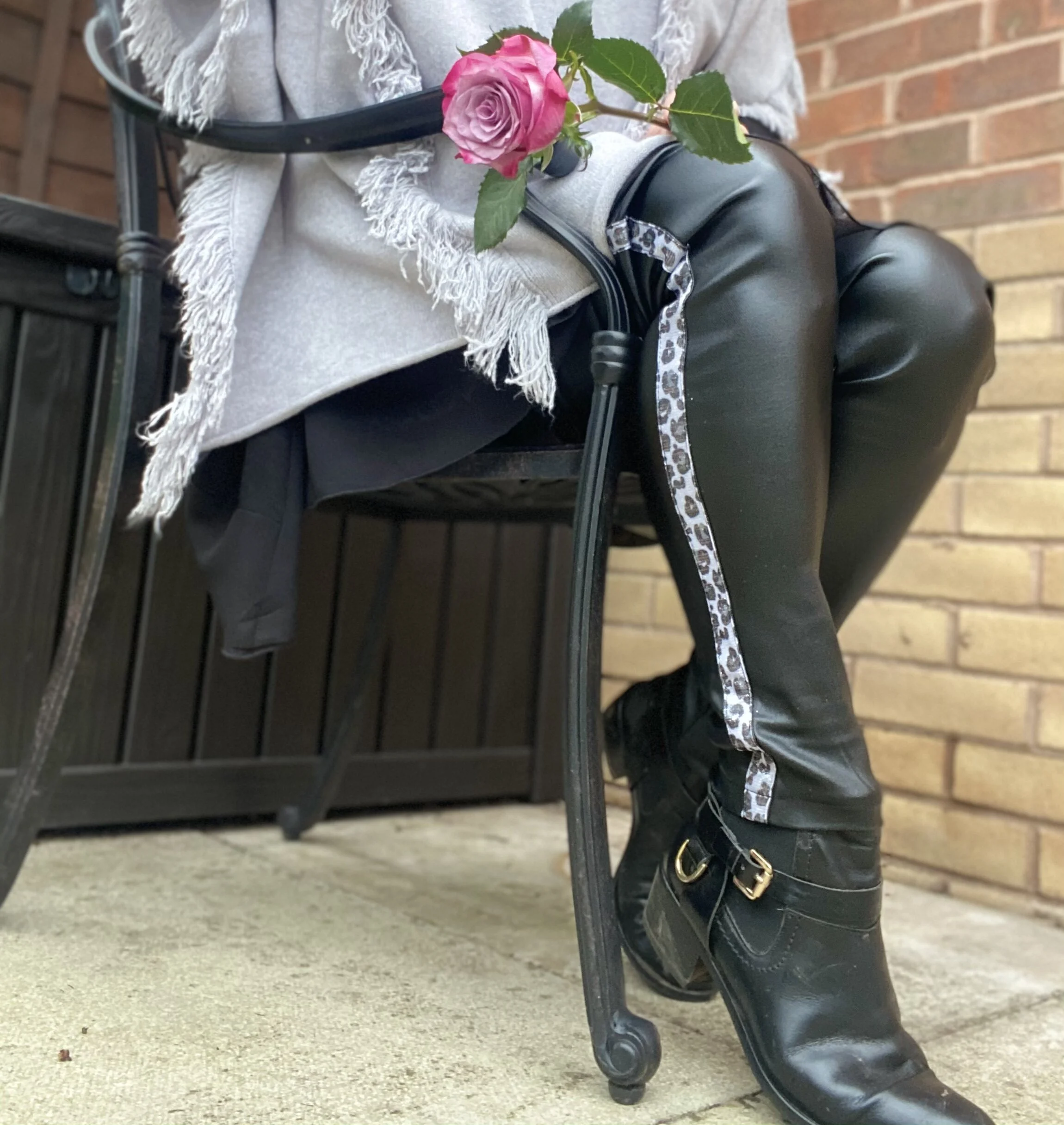 Coated Jeans with Animal Side Stripe