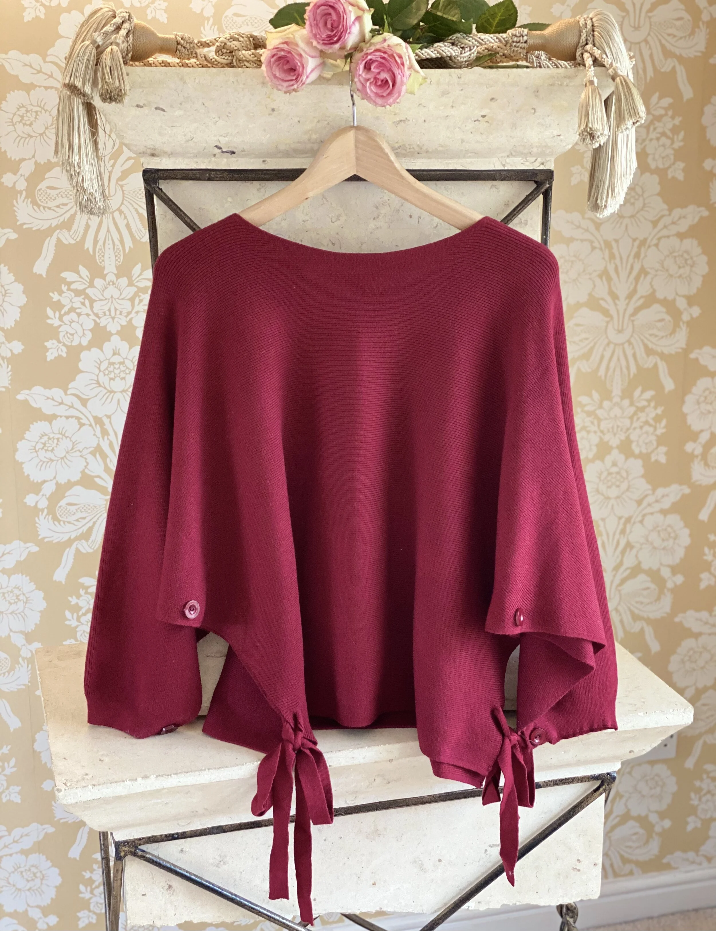 Italian Batwing Jumper With Side Knot And Button