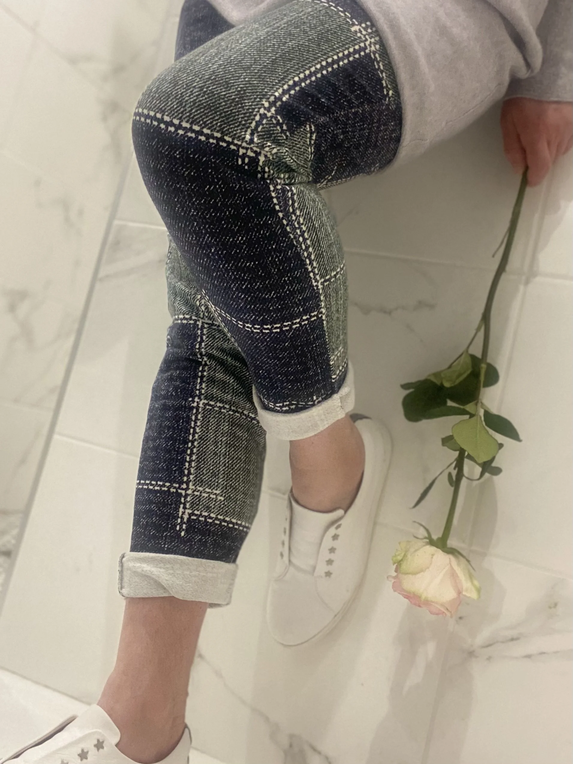 Italian Check Print Cotton Trousers