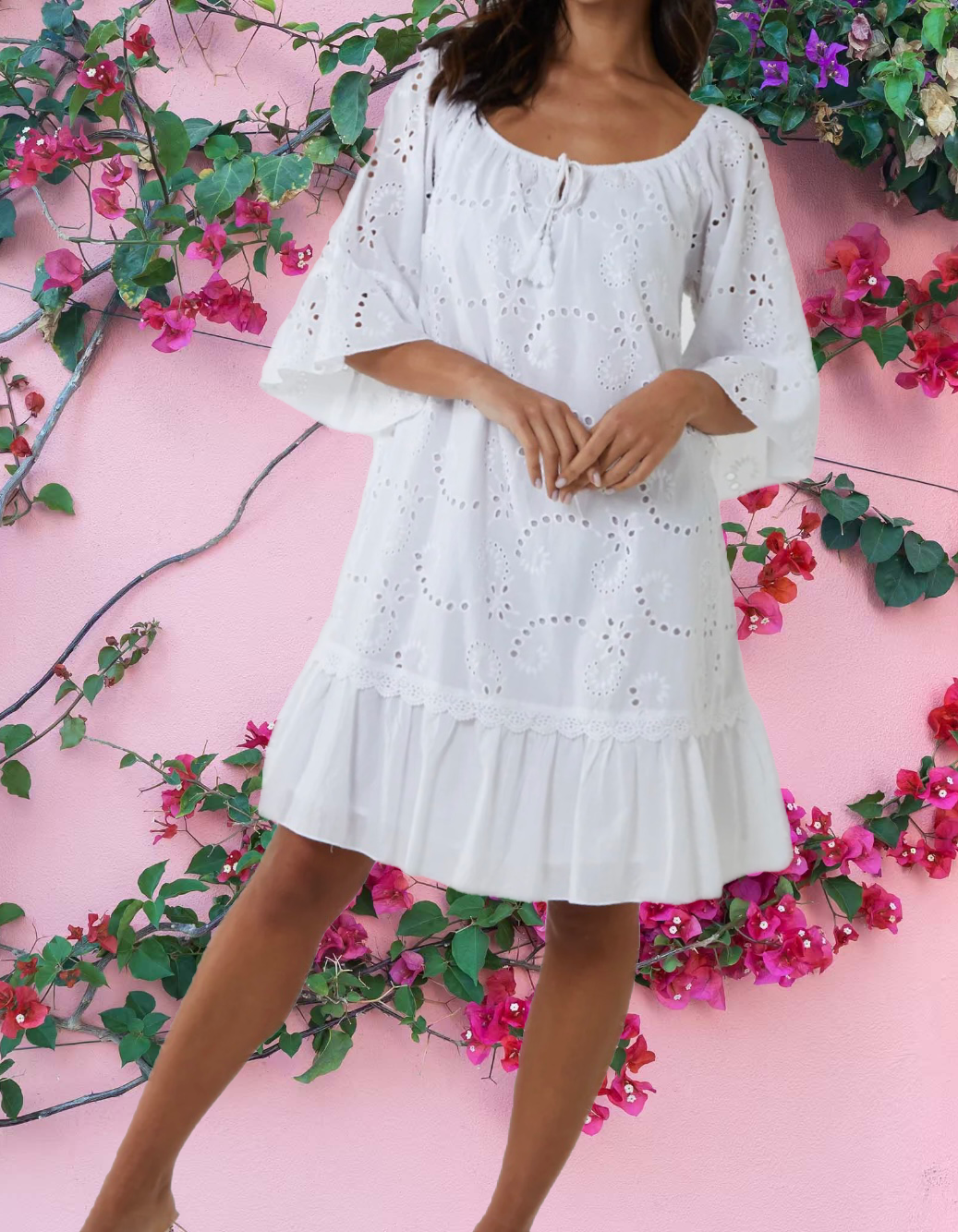 Cotton Broderie Tunic Smock Dress