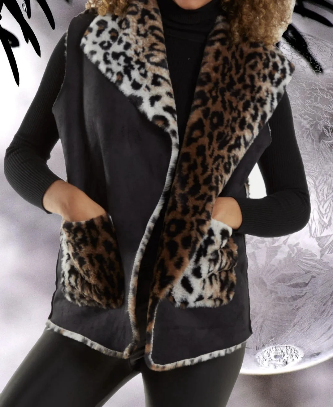 Leopard Print Fur Sleeveless Jacket