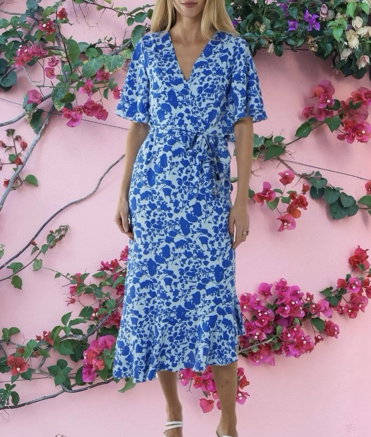 Blue Floral Wrap Dress