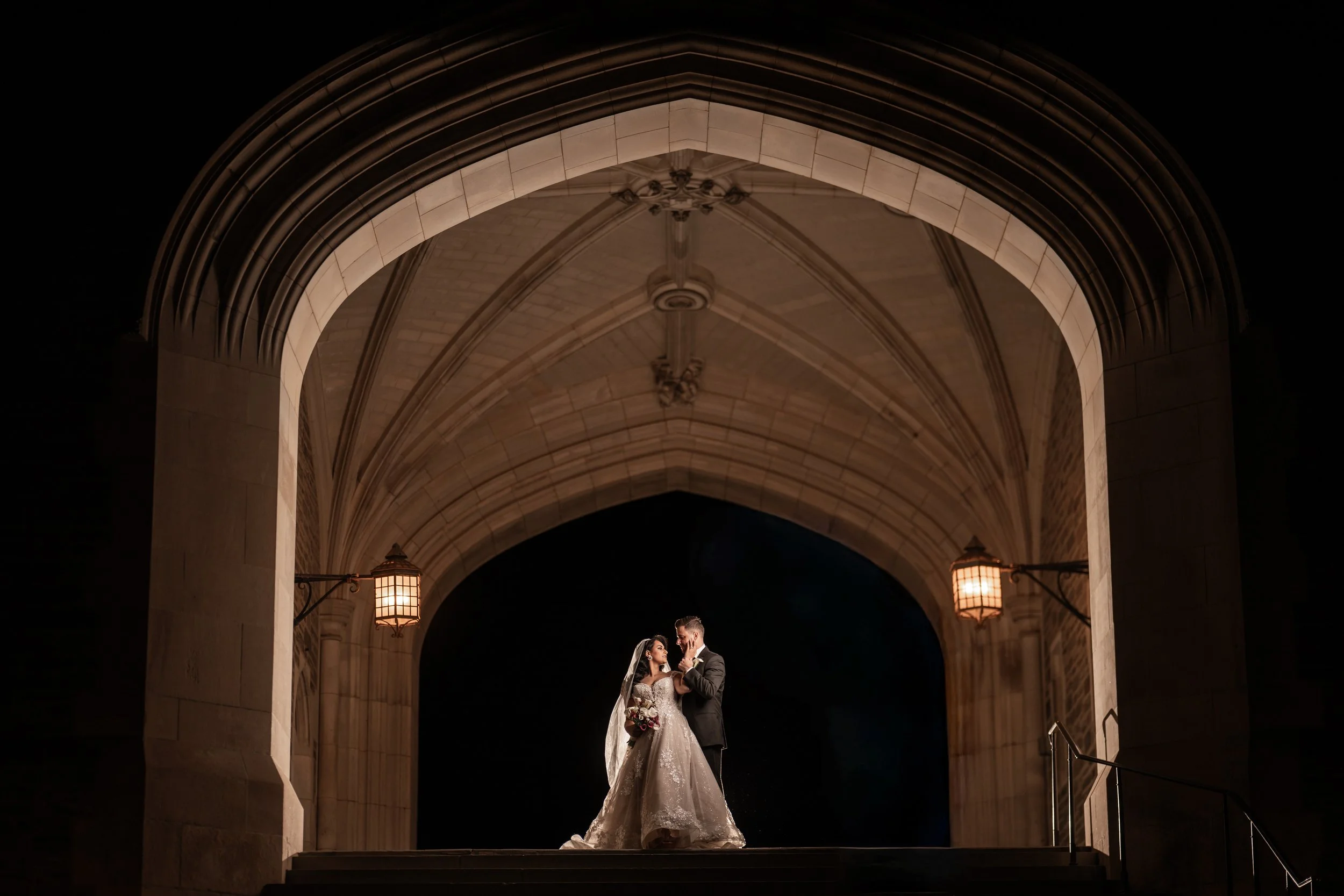 "New Jersey Wedding Photographer" a bride and groom pose at princeton university
