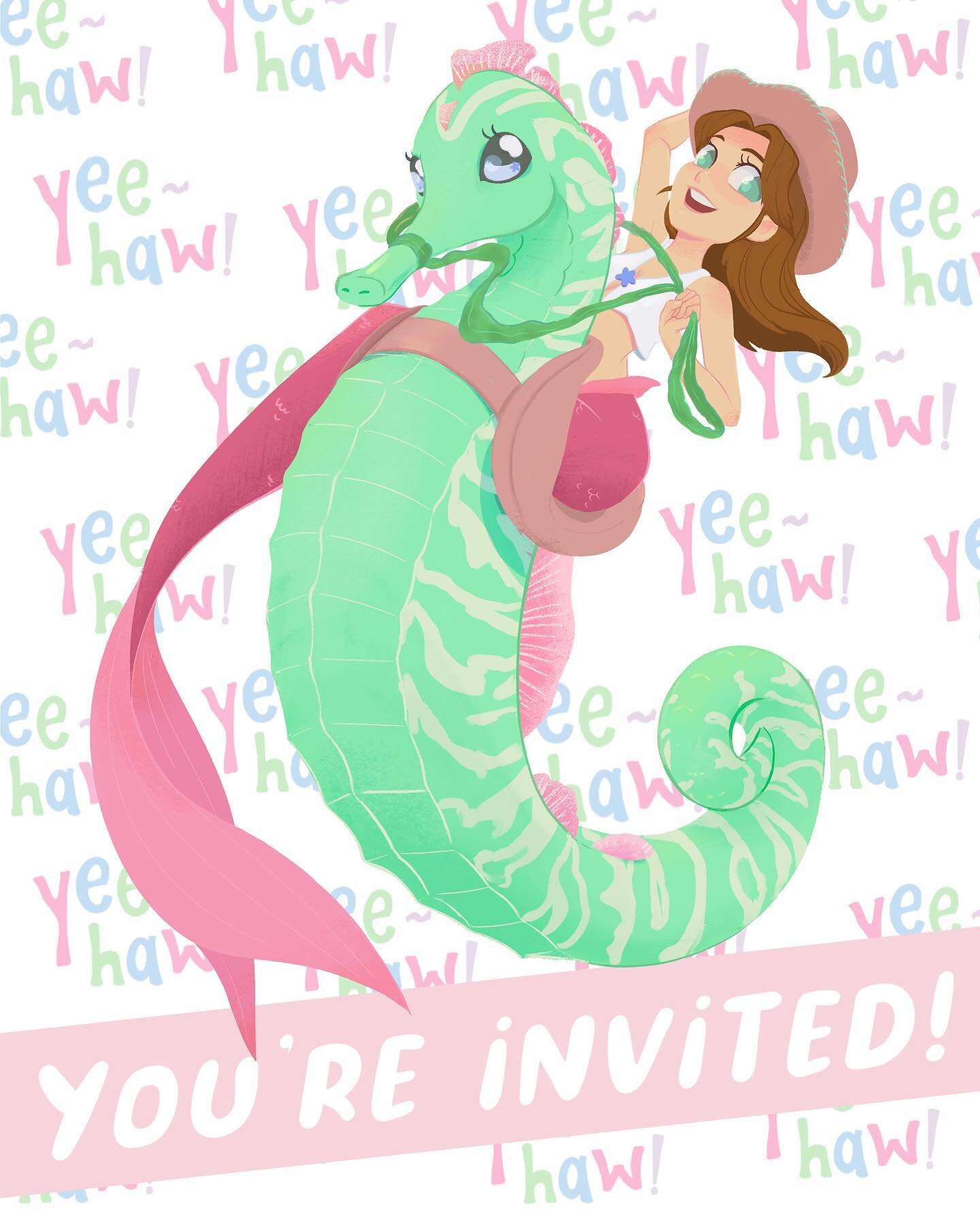 Just a nice lil illustration I made for my bday party invite 😌 It&rsquo;s gonna be held at my fave establishment on the seaport, @cowgirlseahorse, and I&rsquo;m v excited to celebrate with my loved ones. And thrash half of them in trivia 🤠
.
Also i