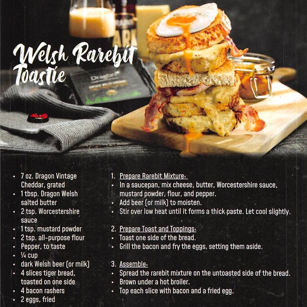 Try this incredible Welsh Rarebit Toastie recipe, made with Dragon Vintage Cheddar cheese. This Vintage Cheddar Cheese has been aged to perfection!

#abbey #abbeyspecialty #dragon #vintage #cheddar #cheese #toastie #recipe #welsh #wales #dairy #chees