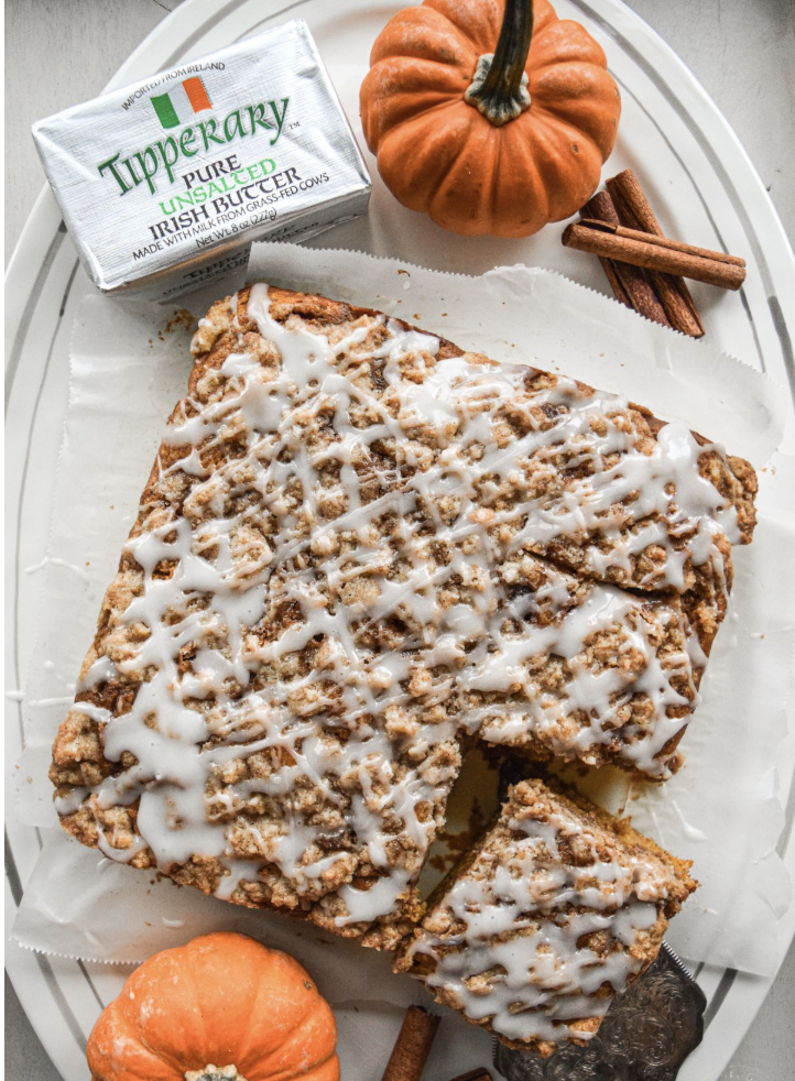 Brown Butter Pumpkin Coffee Cake with Cinnamon Swirl