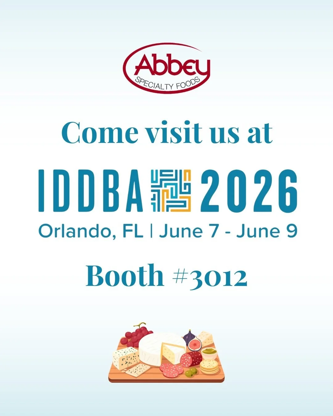 Don&rsquo;t miss the chance to meet us at the IDDBA Show in Orlando. Stop by Booth #3012 to meet our cheesemakers and taste our outstanding selection, along with our exciting new cheeses. We look forward to seeing you there!

#abbeyspecialty  #iddba 