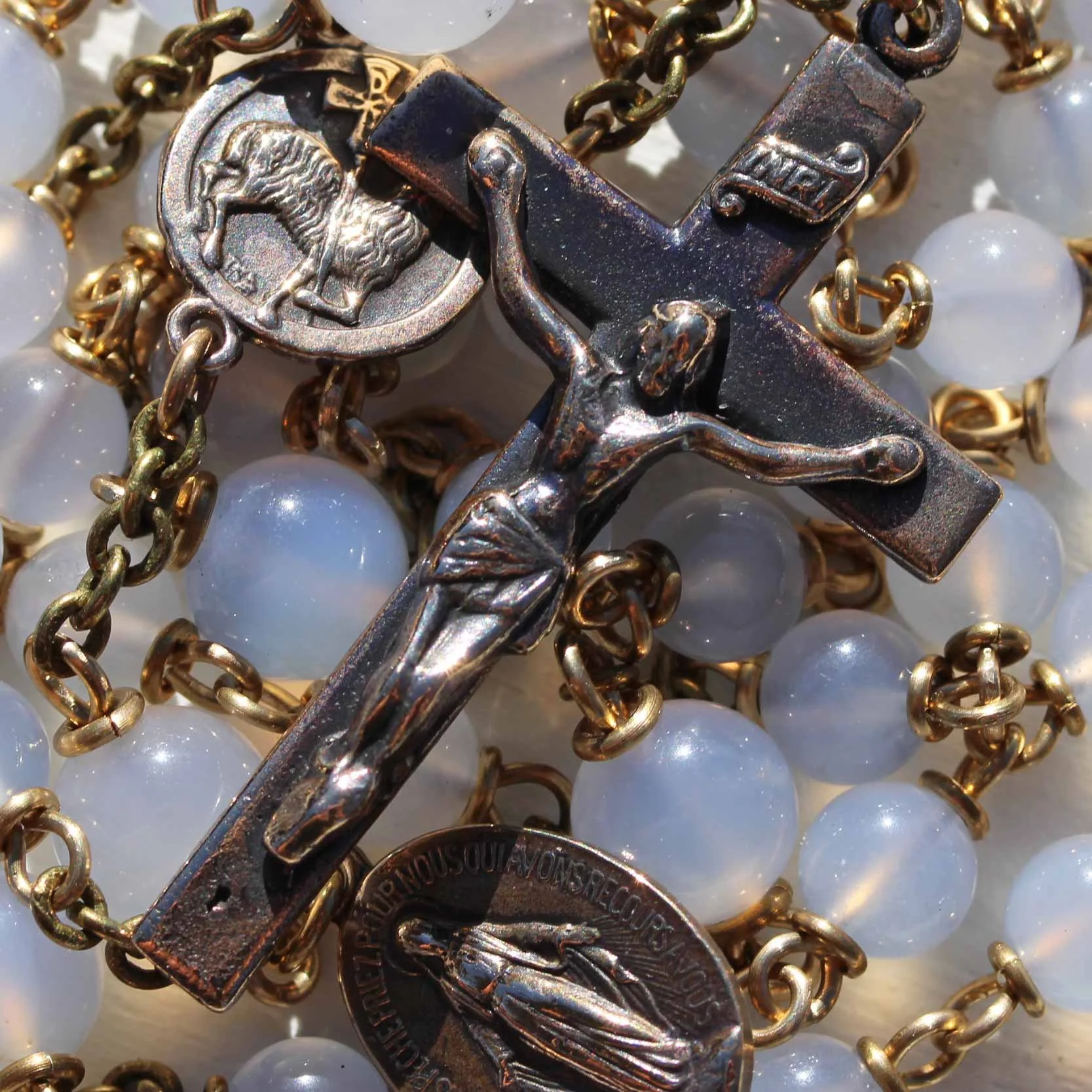 Blue Chalcedony Agnus Dei Rosary