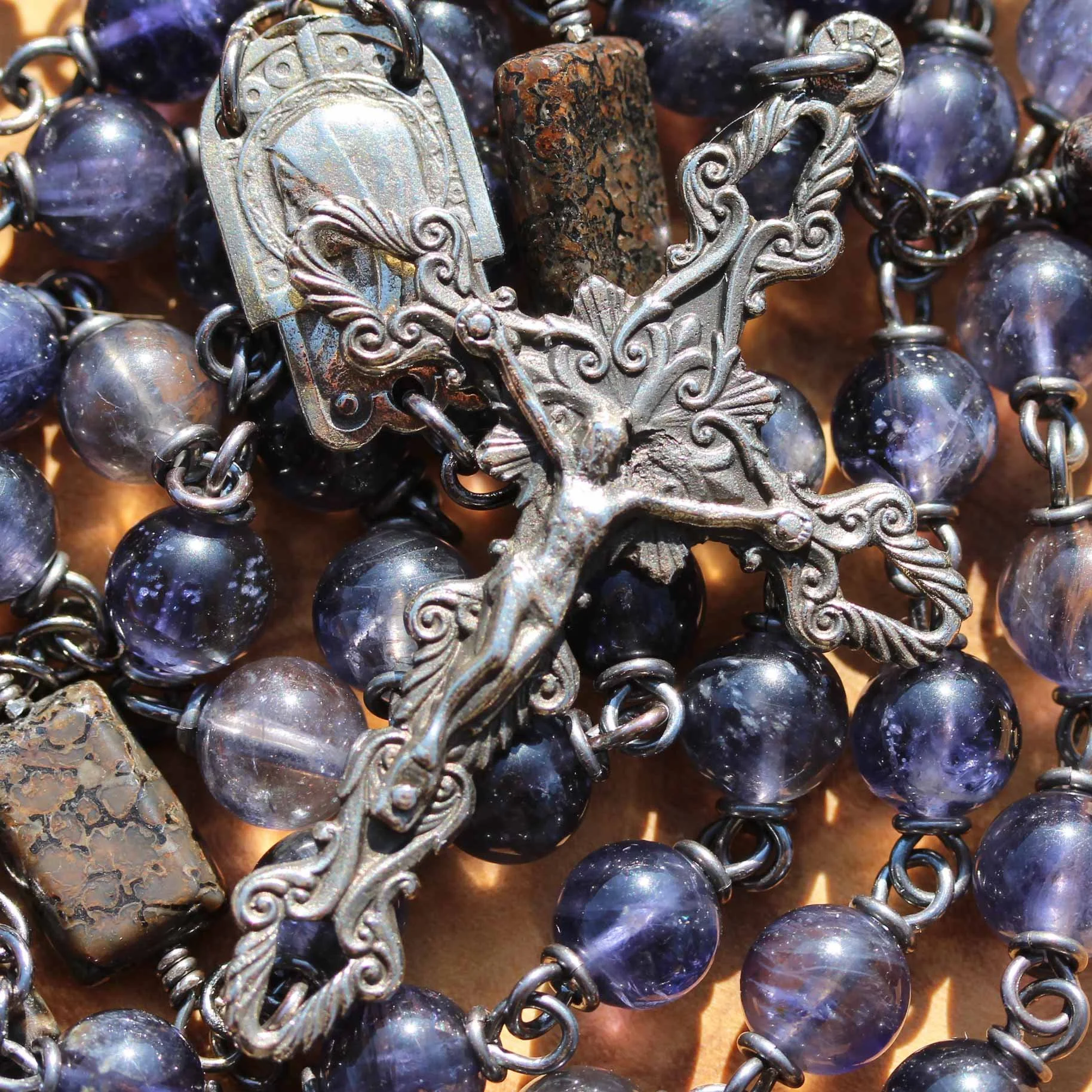 Blue Iolite and Dinosaur Bone