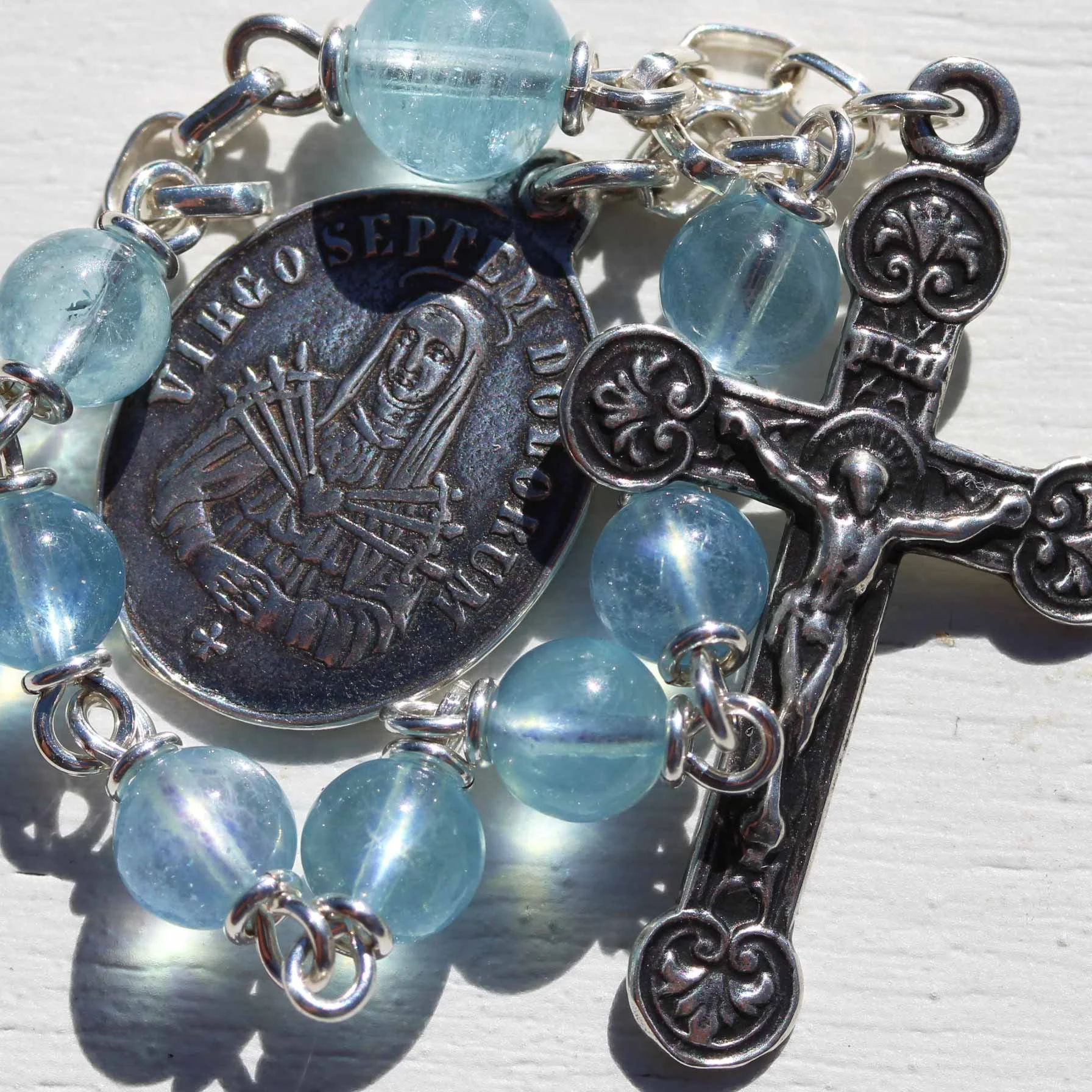 Short Seven Sorrows in Blue Aquamarine