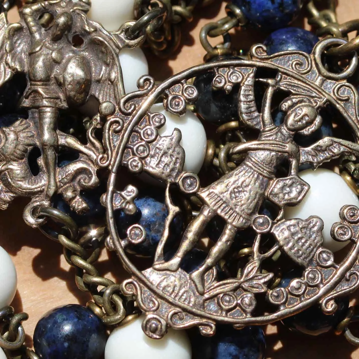 St. Michael Chaplet in Dumortierite and carabao bone