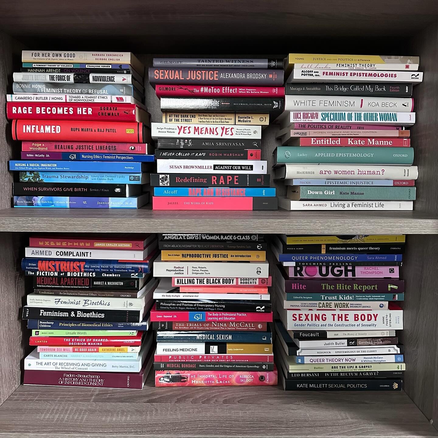 q: what&rsquo;s your dissertation about?

a: well, my I reorganized my book piles by trauma, nonviolence, power, sexual assault, feminism, queer theory, consent, ethics, justice, and liberation - that about covers it! 

#phdlife #dissertation #phd