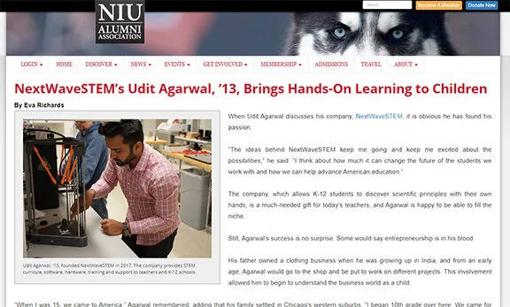 NIU Alumni Association Article: NextWave STEM’s Udit Agarwal