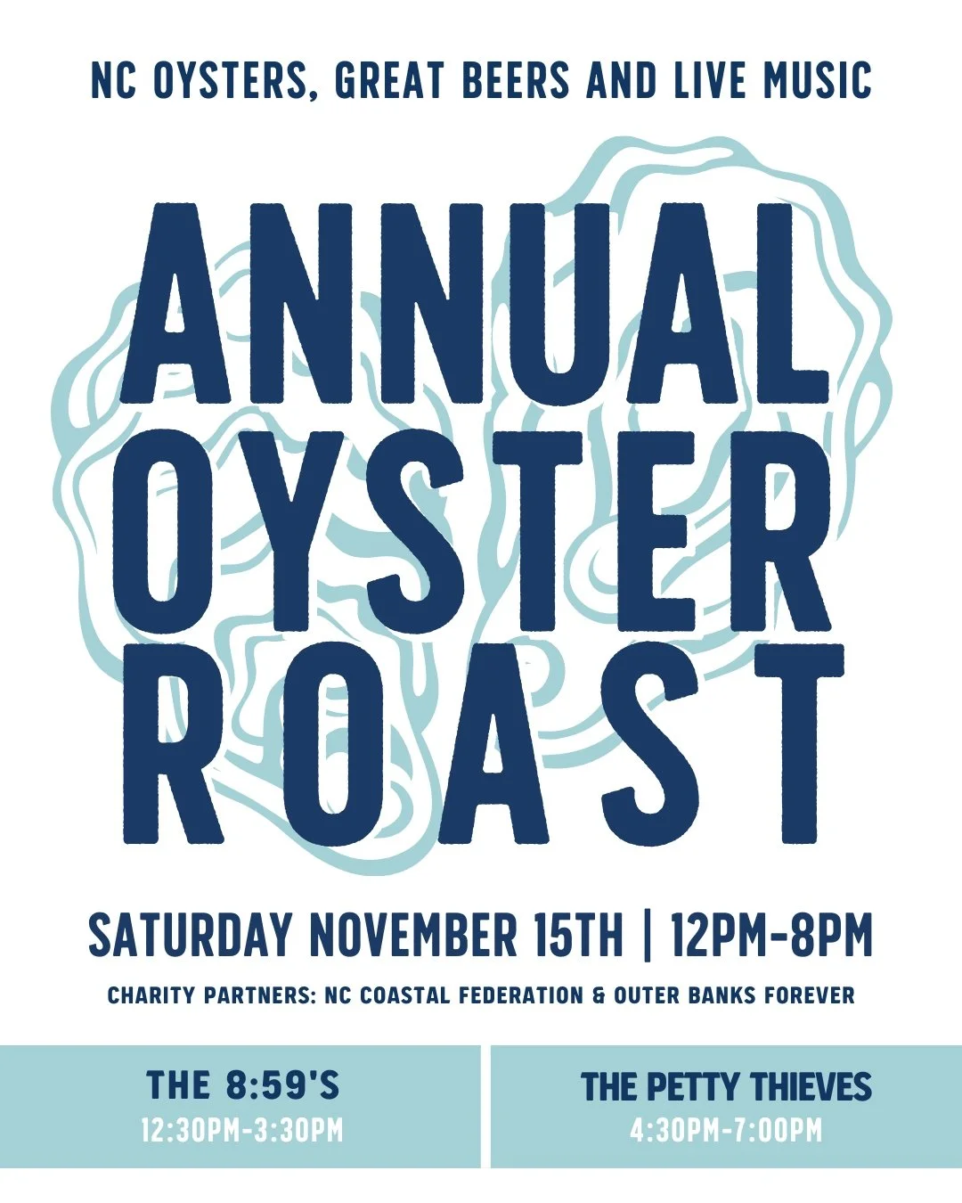 Mark your calendar for our 8th Annual Oyster Roast in Pittsboro! ๐ฆช
๐ฆช North Carolina Oysters from Ghost Fleet Oyster Co | 12pm-8pm
๐ถ Live Music by The 8:59’s | 12:30pm-3:00pm & The Petty Thieves | 4:30pm-7:00pm
Who’s In?
.
.
.
#yu