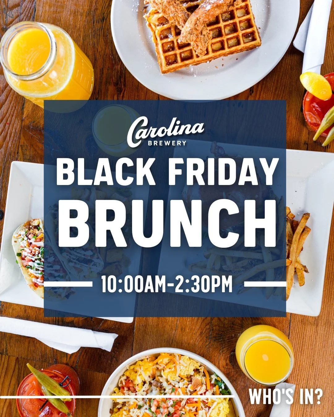 Fuel your Black Friday this year with unbeatable drink specials and made-from-scratch brunch dishes!

Both locations are serving Black Friday Brunch 10:00am - 2:30pm. For reservations, visit our website or call the restaurant of your choice directly.