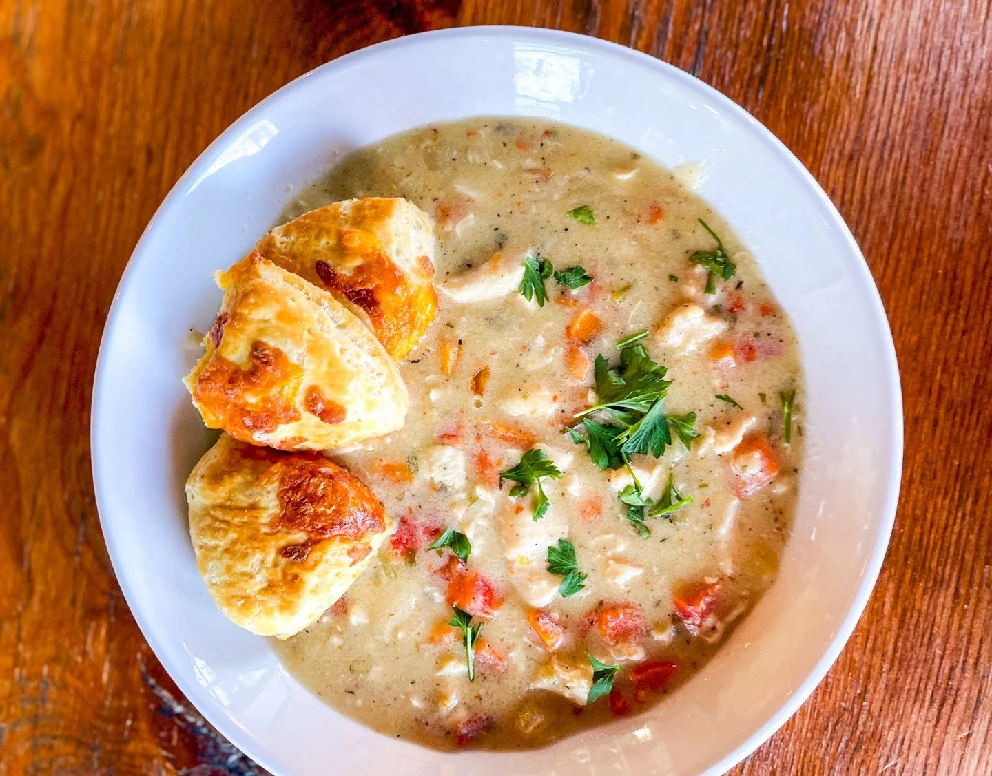 Feeling the chill?  Warm up with a bowl of Chicken Pot Pie Soup from our December Specials Menu! 

Don't forget to try our other December Specials: 

Beer Braised Onion Burger
sharp white cheddar, pickles, black pepper mayonnaise, house-cut fries
Pai